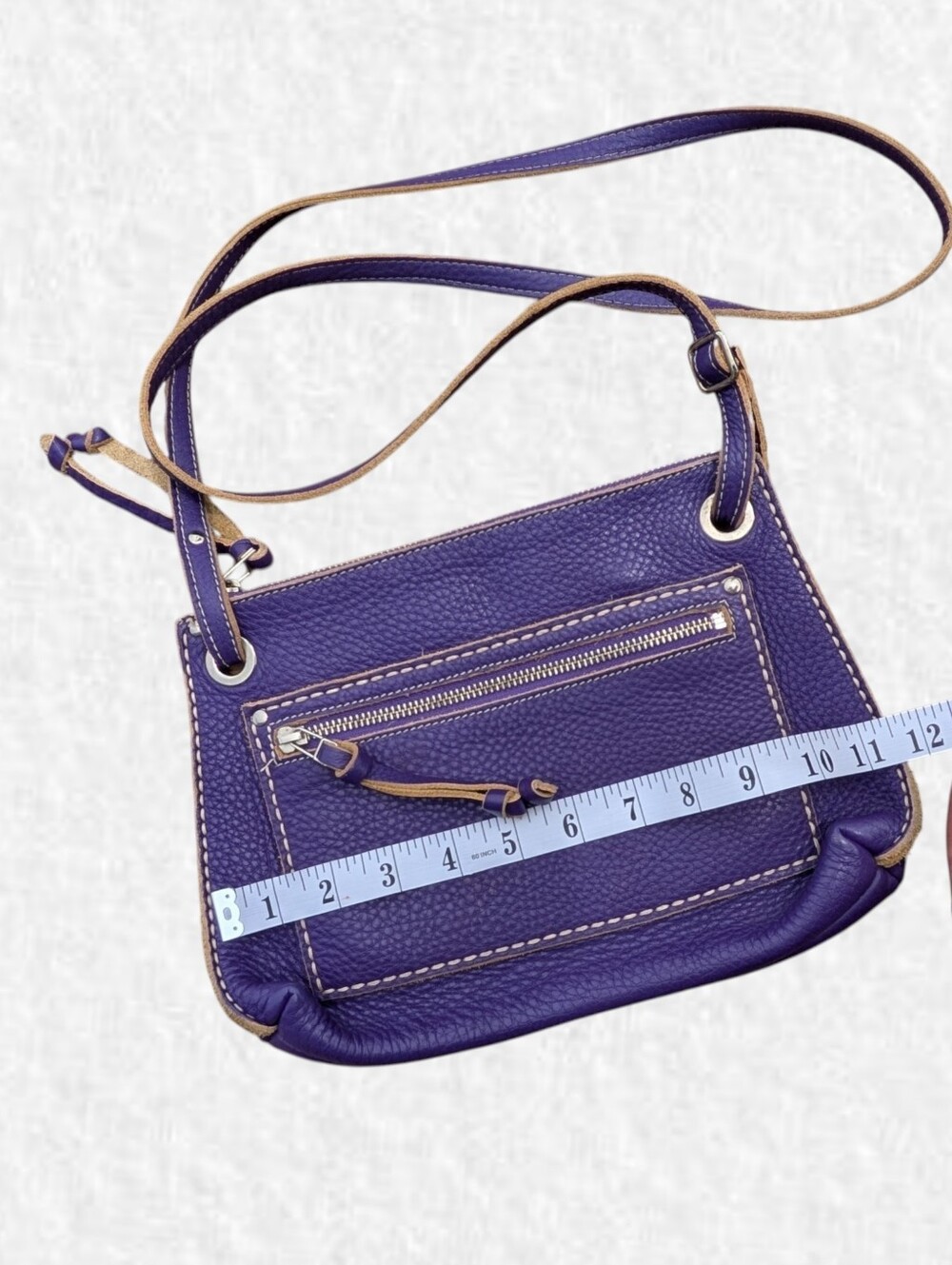 Roots Purple Pebbled Leather Crossbody Bag with Adjustable Strap - Picture 7 of 7